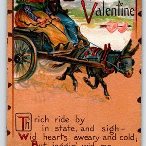 バレンタインデー ポストカード タック シリーズ 4 男性 女性 ロバ バギー カート ヴィンテージ 1910 ユニークなギフト