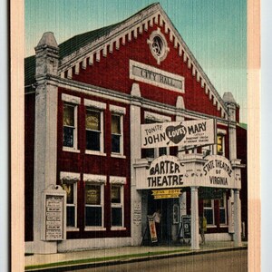 Barter Theatre Of Abingdon Virginia Carte postale en lin non envoyé Panneau John Loves Mary Cadeau unique