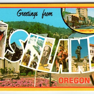 Salutations d'Ashland, Oregon, carte postale avec photo chromée, lettre, vintage, multi-vues