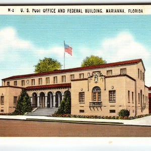 US Post Office Building Cartes postales Marianna Florida vintage Mid Century Linen