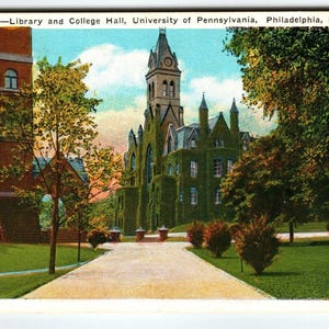 Carte postale 1934 Bibliothèque et Université College Hall de Philadelphie en Pennsylvanie