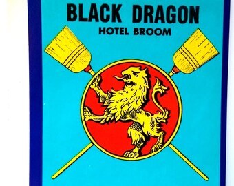 Black Dragon Hotel Broom Label Broomstick Original UNUSED Lithograph Vintage Unique Gift