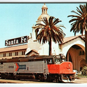 Railroad Postcard Locomotive Santa Fe Amtrak 509 Train Railway Chrome San Diego
