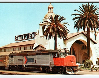 Railroad Postcard Locomotive Santa Fe Amtrak 509 Train Railway Chrome San Diego