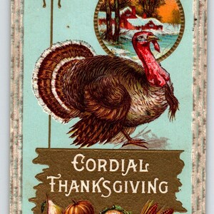 Carte postale pour les fêtes de Thanksgiving, dinde, citrouille, cottage Barton & Spooner 33A, cadeau unique