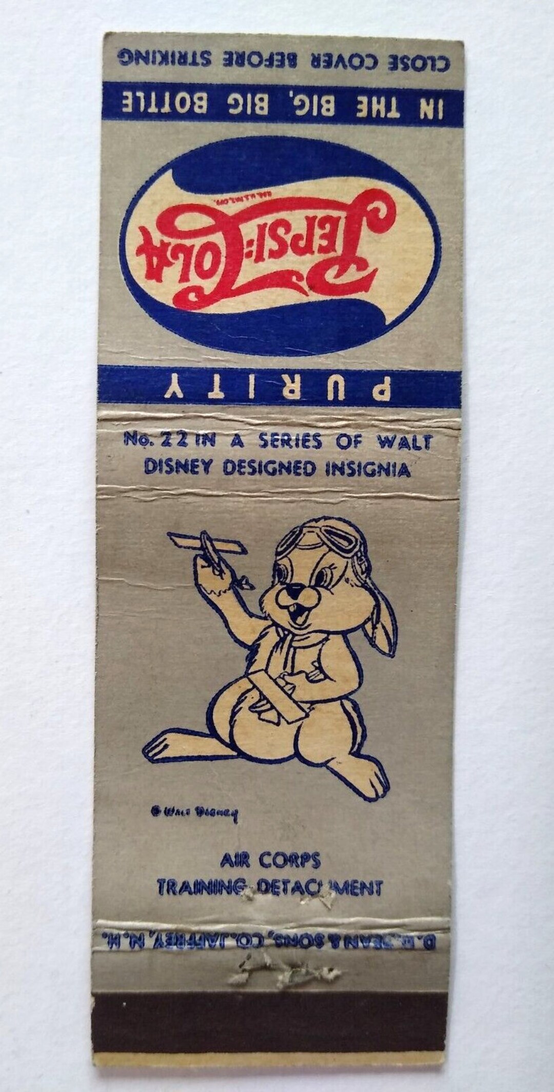 Pepsi Cola Matchbook Cover Walt Disney 22 Thumper Rabbit Air - Etsy