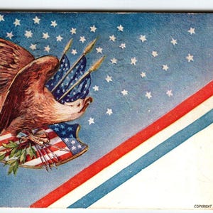 Carte postale patriotique du 4 juillet American Eagle Stars Stripes Drapeaux 1906 P Sander