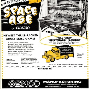 Genco Space Age Arcade Game FLYER 1958 Original UNUSED NOS Vintage Coin-Op