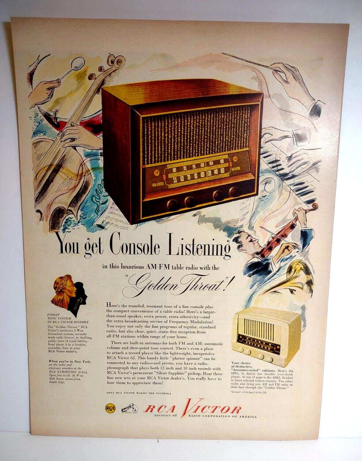 RCA Victor Radio Print AD Vintage 1948 Console Listening Golden