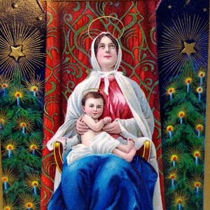 クリスマスポストカード マドンナが赤ん坊のイエスを抱く シリーズ 1480 ドイツ 1909 エンボス加工 ユニークなギフト