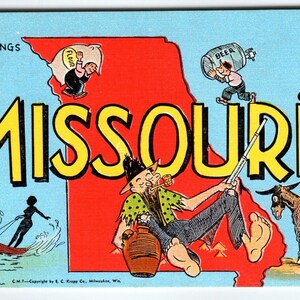 Carte postale Salutations du Missouri Carte postale Hillbilly Donkey Moonshine bière lin Kropp