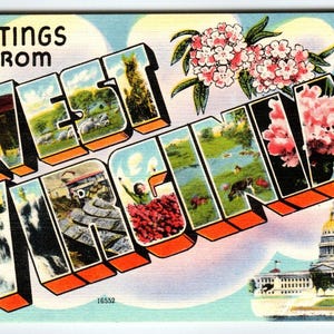 Carte postale de grande taille, grande lettre, Greetings From West Virginia, lin WV couleur image