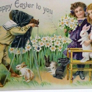 Viktorianische Ostern Postkarte Tucks Series 100 Fotograf Kamera 1909 New Haven CT Einzigartiges Geschenk
