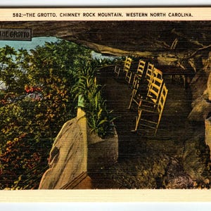 Carte postale vintage en lin The Grotto, Chimney Rock Mountain, Caroline du Nord – n° 582