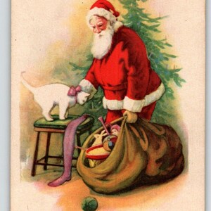 Weihnachtsmann Weihnachtsmann Postkarte Weiße Katze Geschenke Baum 1925 Stempel Ser 504 Einzigartiges Geschenk