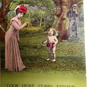 Carte postale Saint-Valentin Fantasy Look Here Cupidon Shoot Better 1922 Bamforth Holmfirth Cadeau unique