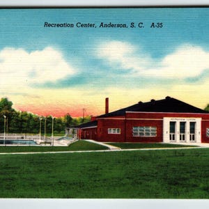 Recreation Center Building Anderson Caroline du Sud Carte postale Linge de maison non posté SC Cadeau unique