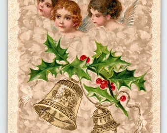 Weihnachtspostkarte Putten Engel Glocken John Winsch 1915 Geprägte Deutschland Vintage Einzigartiges Geschenk