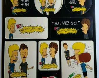 Beavis And Butt Head Original Vintage Photo Stickers 1993 Set of 9 Cartoon Unique Gift