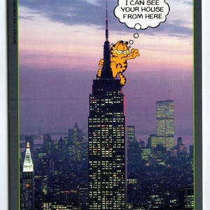 Garfield Katze Postkarte New York City Empire State Manhattan Jim Denim Retro 1970er Jahre