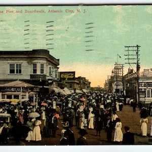 Atlantic City NJ Postcard 1910s Coca Cola Sign Steeplechase Pier Boardwalk 1912