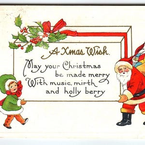 Weihnachtsmann-kleines Mädchen-Weihnachtspostkarte 1602 Bergman 1915 geprägter Vintage