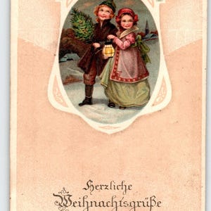 クリスマス ポストカード Herzliche Weihnachten ハッピー クリスマス ドイツ語テキスト子供たち
