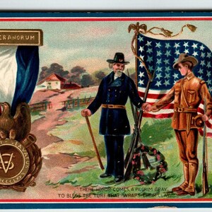 Memorial Decoration Day Postcard Military Soldier Eagle Badge USA Flags Tuck 158 Unique Gift