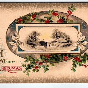 Weihnachtspostkarte 1912 John Winsch Pferdekutsche Embossed Germany Vintage