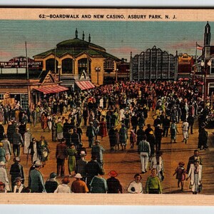 Carte postale Asbury Park Boardwalk Casino New Jersey Beach Town Linen Metrocraft