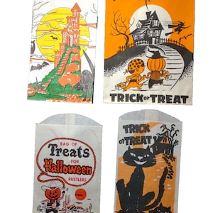 Vintage Halloween Treat Candy Goodie Bags Haunted Castle Cowboy Goblin Black Cat Unique Gift