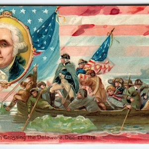 Carte postale patriotique George Washington Traversée du Delaware Carte postale Tuck 124 Ship River