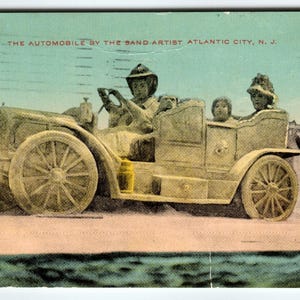 Vintage Postcard - The Automobile by the Sand Artist - Atlantic City, NJ (1911)