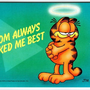 Garfield Mom immer gemochte mich am besten Postkarte Jim Denims Comic Orange Tabby Katze 1978 Einzigartiges Geschenk