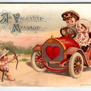 Carte postale Saint Valentin John Winsch Jason Freixas Cupidon Voiture de flic 1914