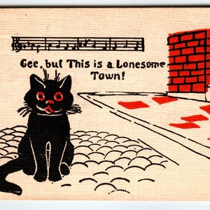 Schwarze Katzen Kätzchen Postkarte Gee But This Is A Lonesome Town Music Notes 1907 Einzigartiges Geschenk