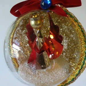 Glitter Angel Christmas Ornament Vintage Plastic Foil Semi Translucent 4&quot; Round Unique Gift
