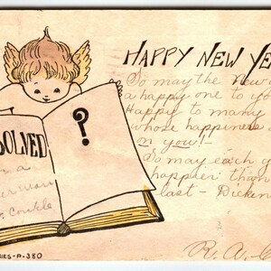Glaserkunst Handkolorierte 1907 Neujahr Postkarte Pixie Engel Auflösungsbuch P 380