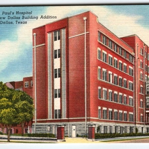 Carte postale vintage Curt Teich, bâtiment de l'hôpital St. Paul à Dallas, Texas