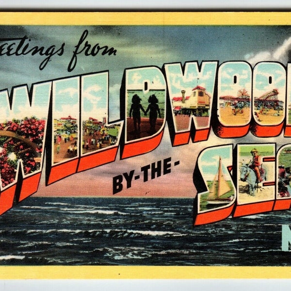 Greetings From Wildwood By The Sea New Jersey Linen Large Letter Postcard Unused Unique Gift