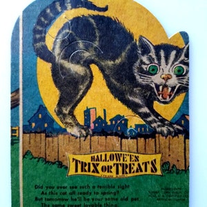 Carte de meunier de bonbons sucette Halloween découpée avec chat noir pleine lune chauve-souris Rosen Orig. Cadeau unique