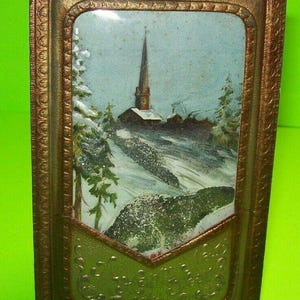 Neujahr Postkarte Erstaunliche Kirche Winter Fensteransicht Erhöhtes 3D Bild Geprägtes TR6 Einzigartiges Geschenk