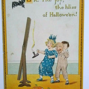 Carte postale originale d'Halloween, cadeau unique Oh The Joy Bliss série 190, citrouille et chauve-souris volante