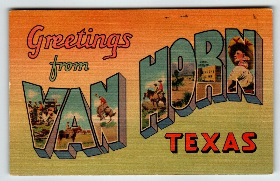 Greetings From Van Horn Texas Large Big Letter Linen Postcard Etsy