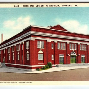 American Legion Auditorium Building Roanoke Virginie Carte postale Linge de maison non utilisé VA Carte postale cadeau unique