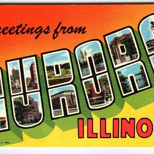 Carte postale grande lettre Salutations d'Antioche Illinois vintage Linen Curt Teich