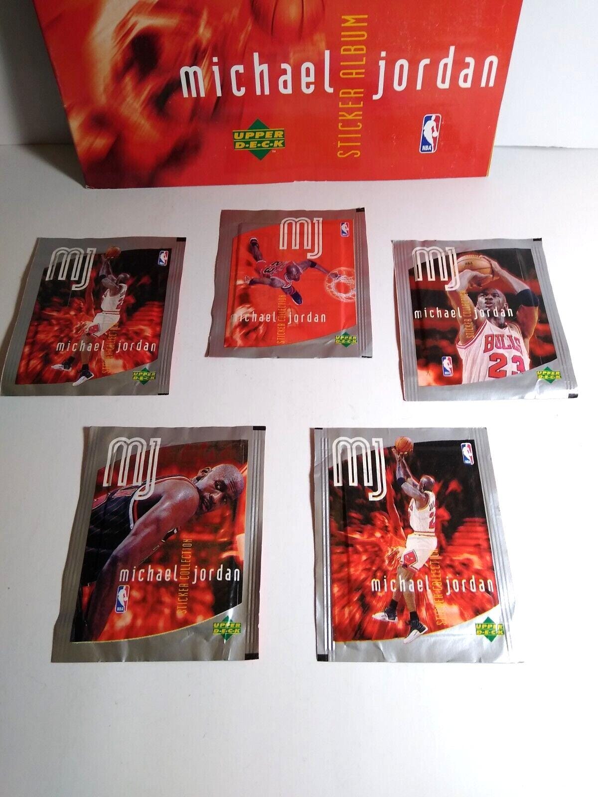 Michael Jordan Upper Deck Basketball Sticker Album Book + 5 Packs 
