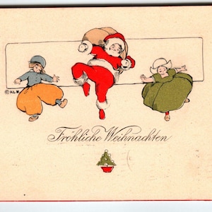 Weihnachtsmann Weihnachtspostkarte Tanzende Junge Mädchen Holzschuhe H L Wöhler Germany