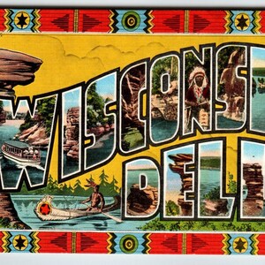 Greetings From Wisconsin Dells Large Big Letter Postcard Demon&#39;s Anvil Kropp Unique Gift