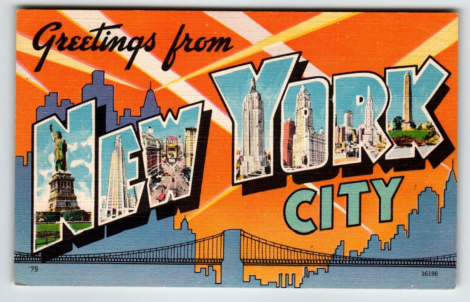 Greetings From Manhattan New York City Postcard NY Large Big